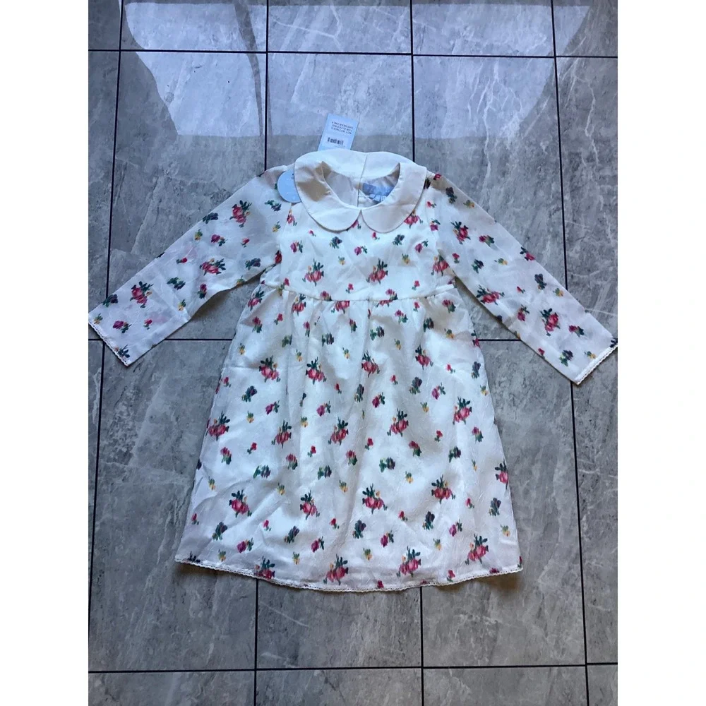 Hill House Home Tiny Lottie Dress Ivory Ikat Taffeta Floral Peter Pan Collar 11